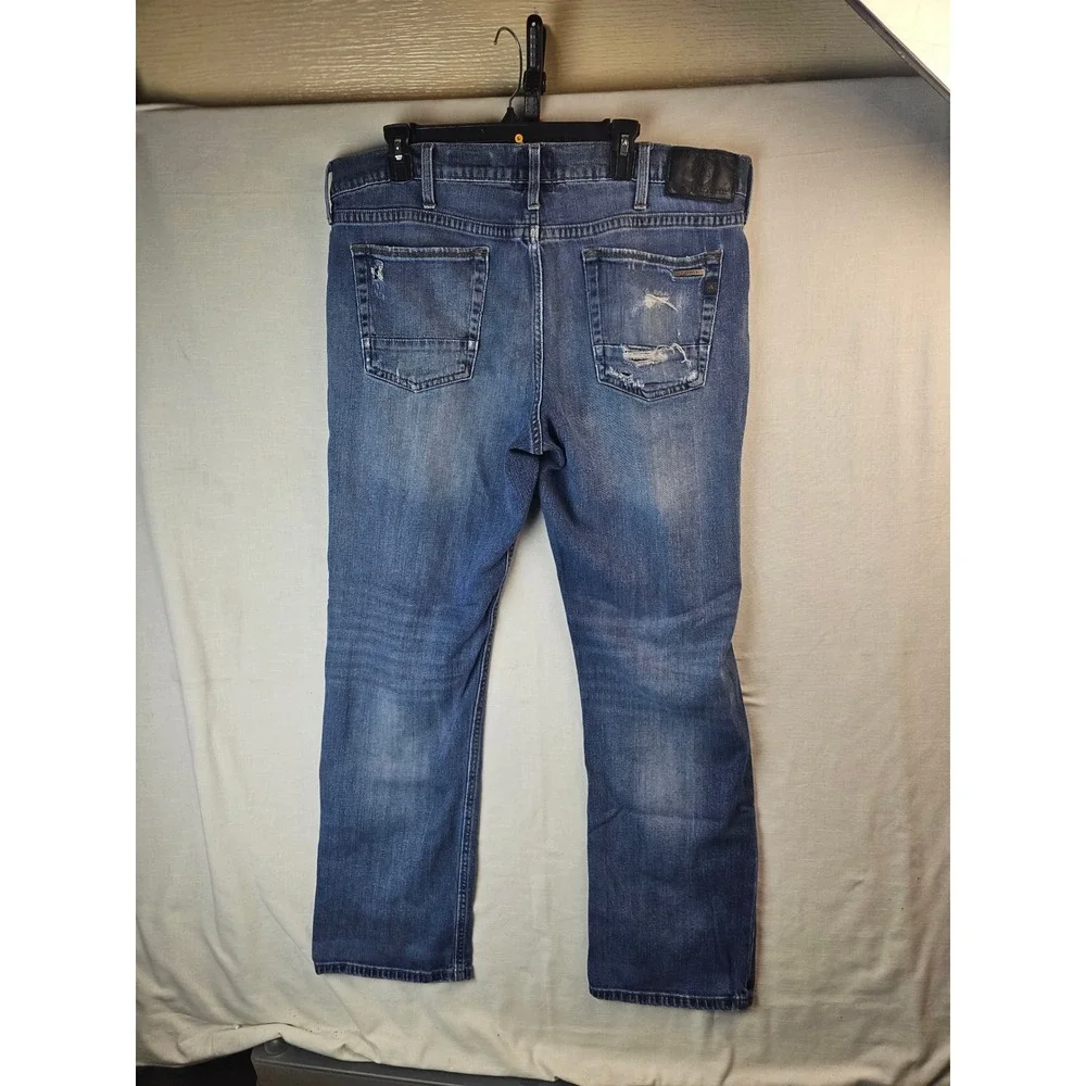 Rock & Republic Mens Straight Leg Jeans Blue Medium Wash Distressed 38x32